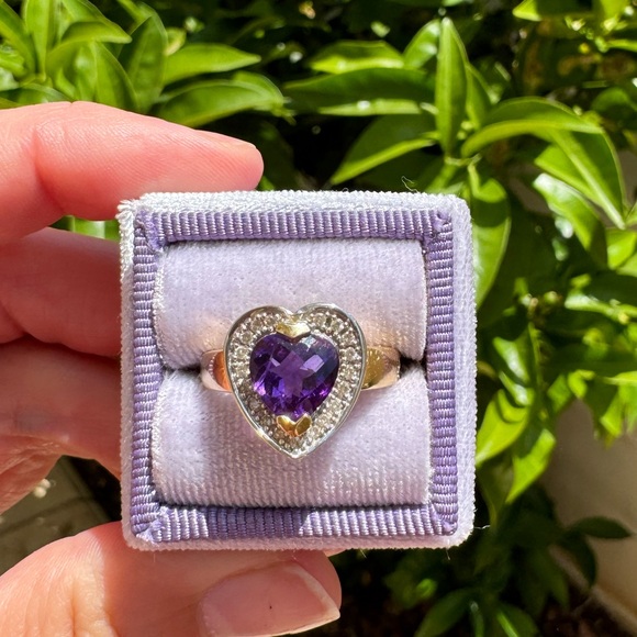 Vintage 14k amethyst and diamond ring with matching pendant - Picture 1 of 13